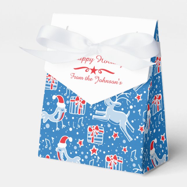 Reindeer bird blue red Christmas pattern gift box (Front Side)