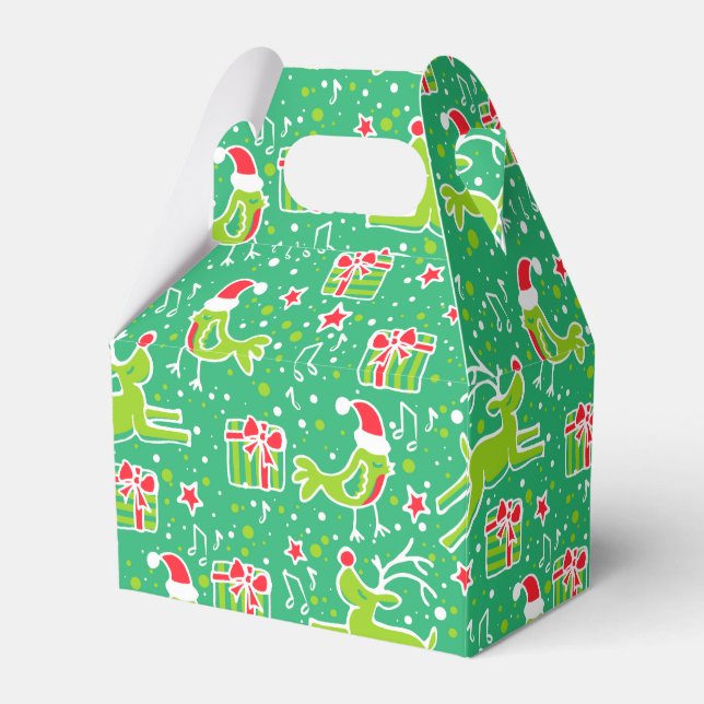 Reindeer bird green red Christmas pattern gift box (Front Side)