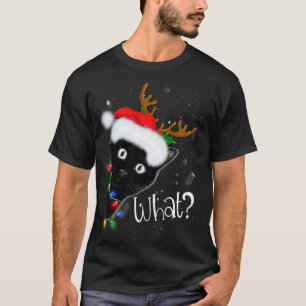 Reindeer Black Cat Christmas Lights Funny Cat Love T-Shirt