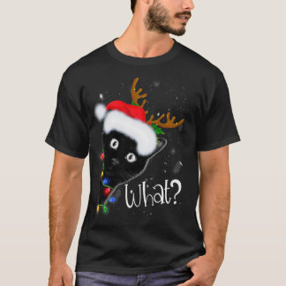 Reindeer Black Cat Christmas Lights Funny Cat Love T-Shirt