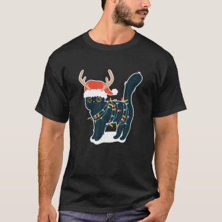 Reindeer Black Cat Christmas Lights Funny Cats Lov T-Shirt