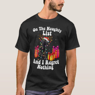 Reindeer Black Cat On Naughty List Christmas Light T-Shirt