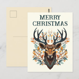Reindeer Bohemian Style Watercolor  Postcard