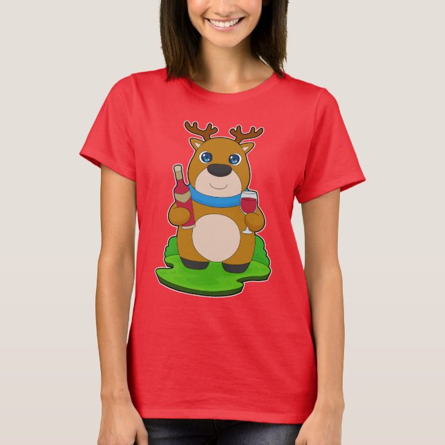 Reindeer Bottle Red wine T-Shirt (Front)