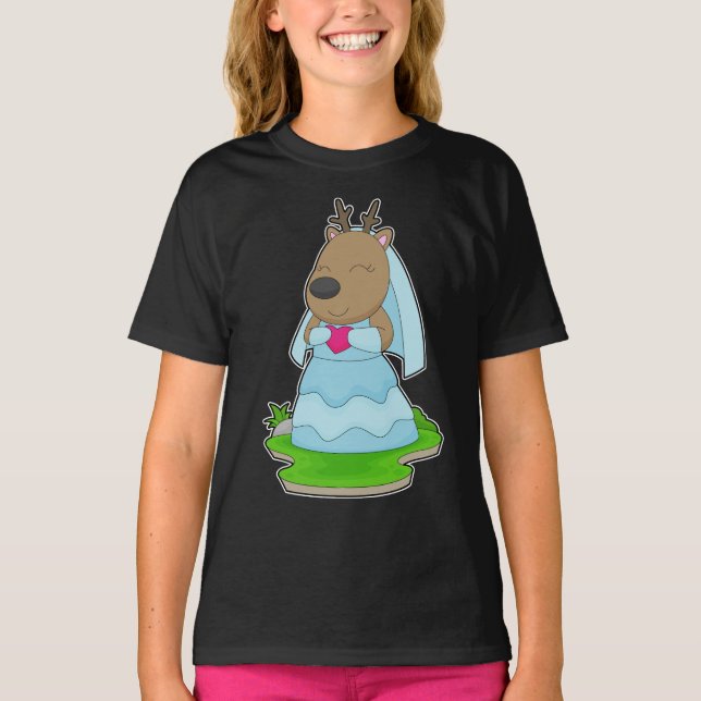 Reindeer Bride Heart Wedding T-Shirt (Front)