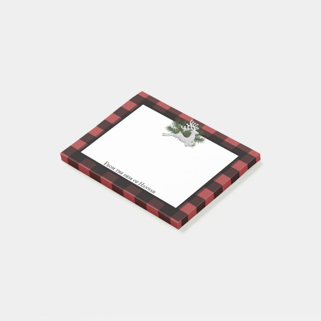 Reindeer Buffalo Plaid Personalised Post-it Notes (Angled)