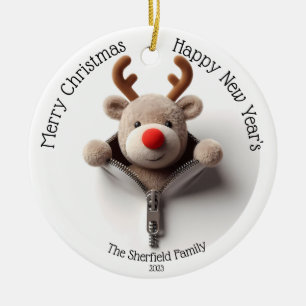 Reindeer- Busted Zipper Personalised Christmas Ceramic Ornament