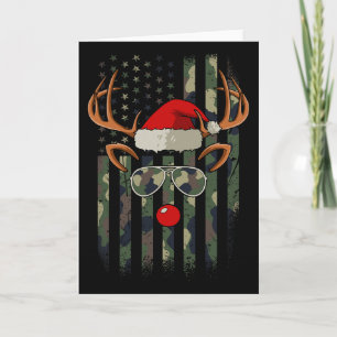 Reindeer Camo American Flag Christmas Pajama X-mas Card