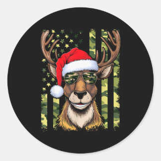 Reindeer Camo American Flag Christmas Pajama X-mas Classic Round Sticker