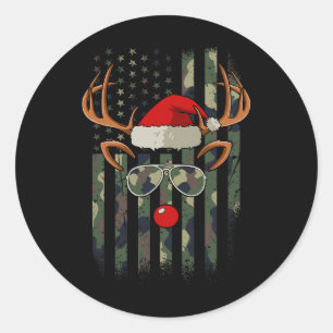 Reindeer Camo American Flag Christmas Pajama X-mas Classic Round Sticker