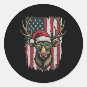 Reindeer Camo American Flag Christmas Pajama X-mas Classic Round Sticker
