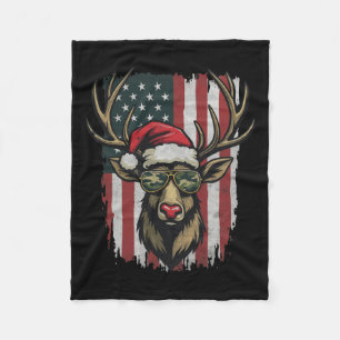 Reindeer Camo American Flag Christmas Pajama X-mas Fleece Blanket