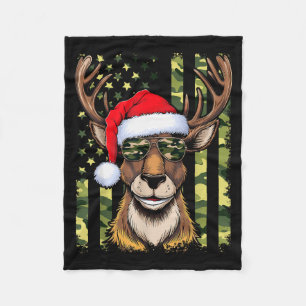 Reindeer Camo American Flag Christmas Pajama X-mas Fleece Blanket
