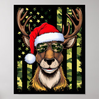 Reindeer Camo American Flag Christmas Pajama X-mas Poster