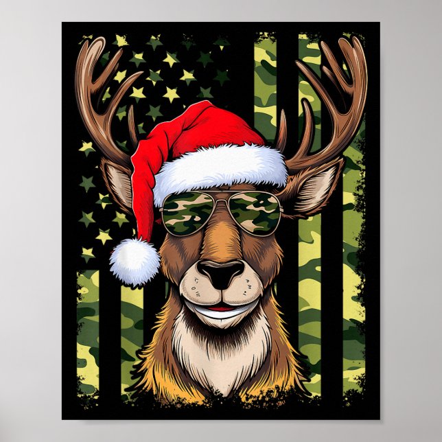 Reindeer Camo American Flag Christmas Pajama X-mas Poster (Front)