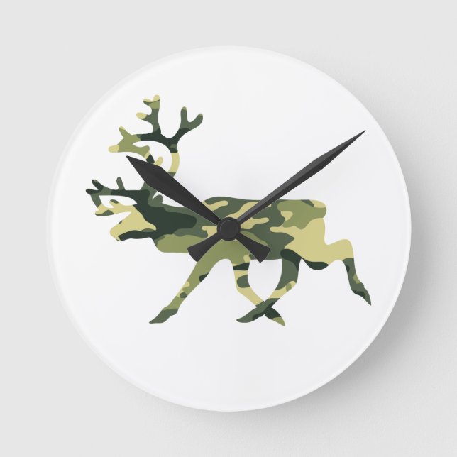 Reindeer / Caribou Woodland Camouflage / Camo Round Clock (Front)