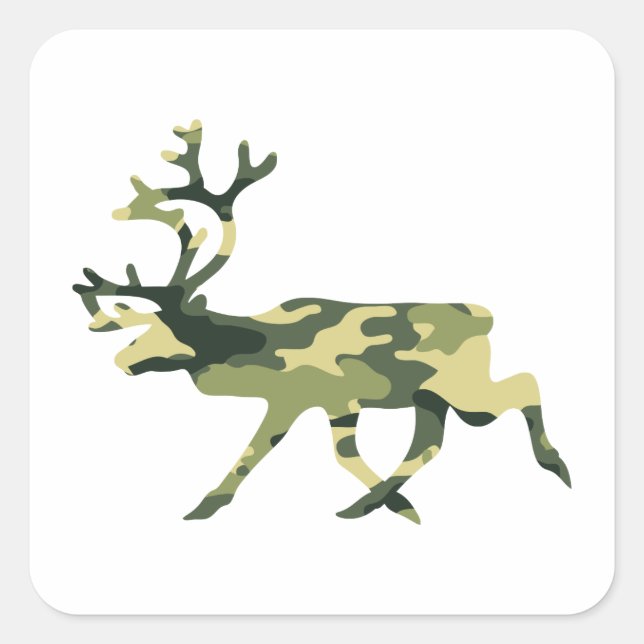 Reindeer / Caribou Woodland Camouflage / Camo Square Sticker (Front)