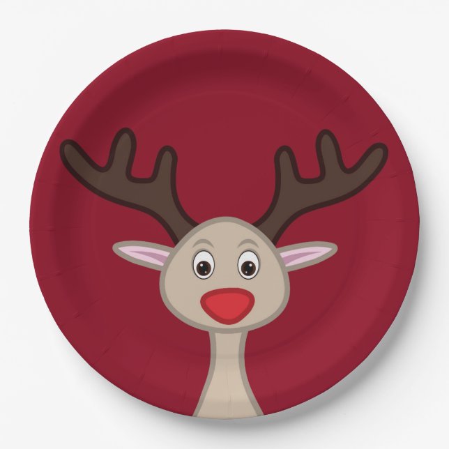 Reindeer cartoon character paper plate (Front)