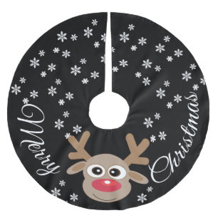 Reindeer Cartoon Christmas Black White Snowflakes Brushed Polyester Tree Skirt