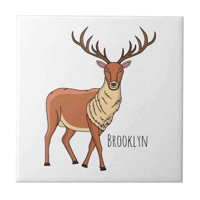 Reindeer cartoon illustration  ceramic tile (Front)