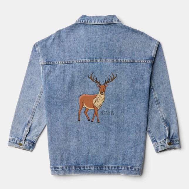 Reindeer cartoon illustration denim jacket (Back)