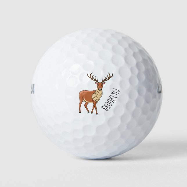 Reindeer cartoon illustration golf balls (Front)