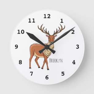 Reindeer cartoon illustration round clock