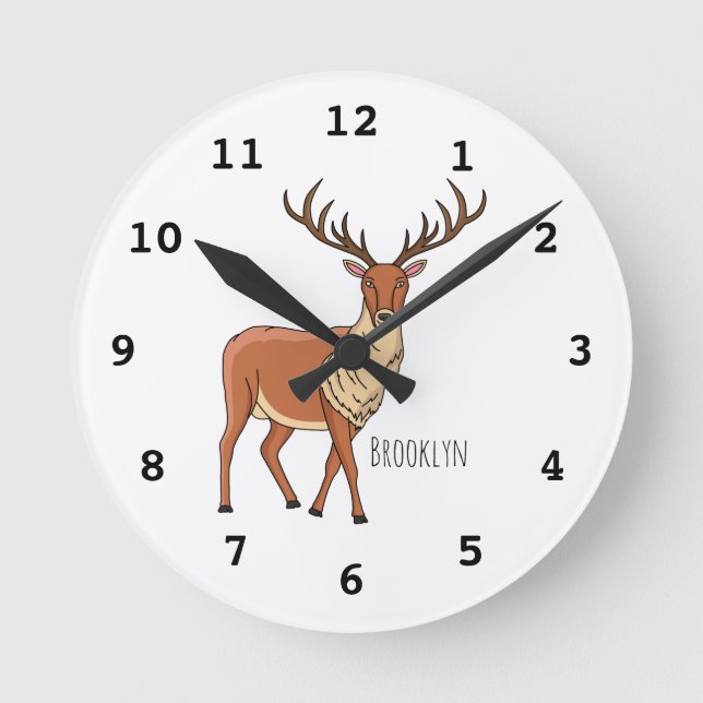 Reindeer cartoon illustration round clock (Front)