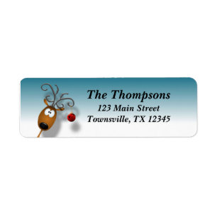 Reindeer Cartoon with Christmas Ball Return Address Label