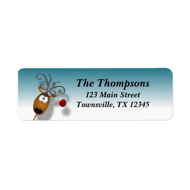 Reindeer Cartoon with Christmas Ball Return Address Label (Front)