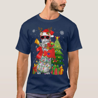 Reindeer Cat Christmas Lights Funny Cat Lover Gift T-Shirt