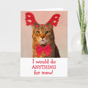 Reindeer Cat In Love Christmas Holiday Card