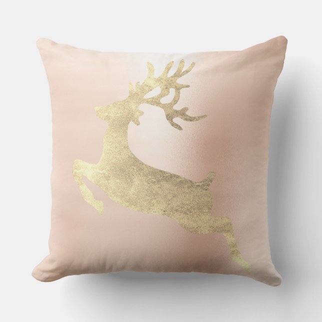 Reindeer Champaign Pink Rose Gold Blush Metallic Cushion (Front)