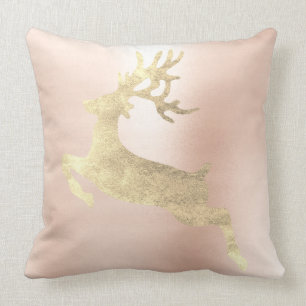 Reindeer Champaign Pink Rose Gold Blush Metallic Cushion