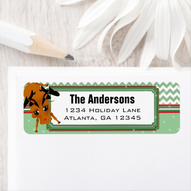 Reindeer Chevron ZigZag Christmas Return Address Label (Insitu)