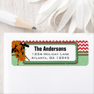 Reindeer Chevron ZigZag Christmas Return Address Label