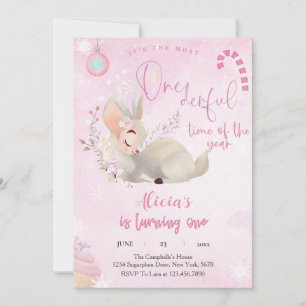 Reindeer Christmas 1st Birthday pink Winter Deer   Invitation