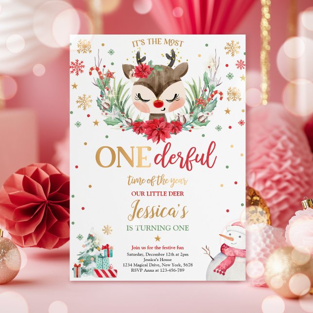 Reindeer Christmas 1st Birthday Red Winter Deer Invitation (Creator Uploaded)