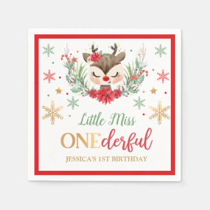 Reindeer Christmas 1st Birthday Red Winter Deer Napkin