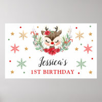 Reindeer Christmas 1st Birthday Winter Deer Banner
