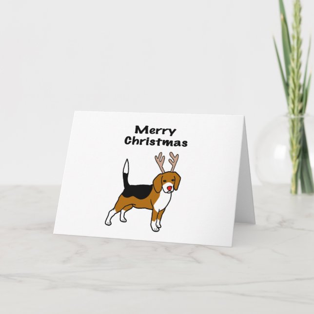 Reindeer Christmas Beagle Holiday Card (Front)