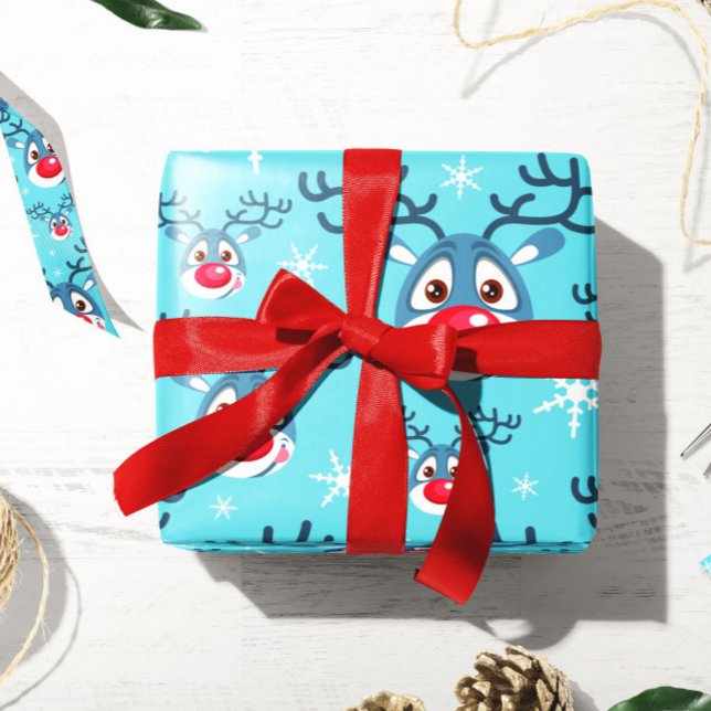 Reindeer | Christmas Blue Reindeer Wrapping Paper (Creator Uploaded)