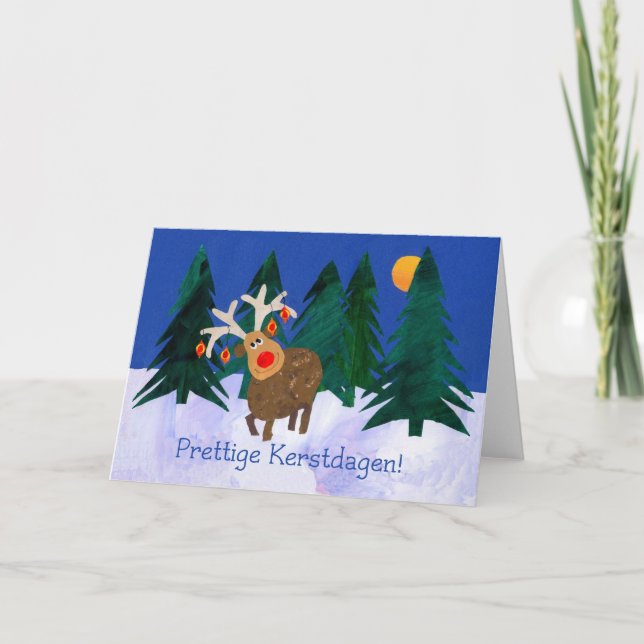 'Reindeer' Christmas Card with Dutch Greeting (Front)