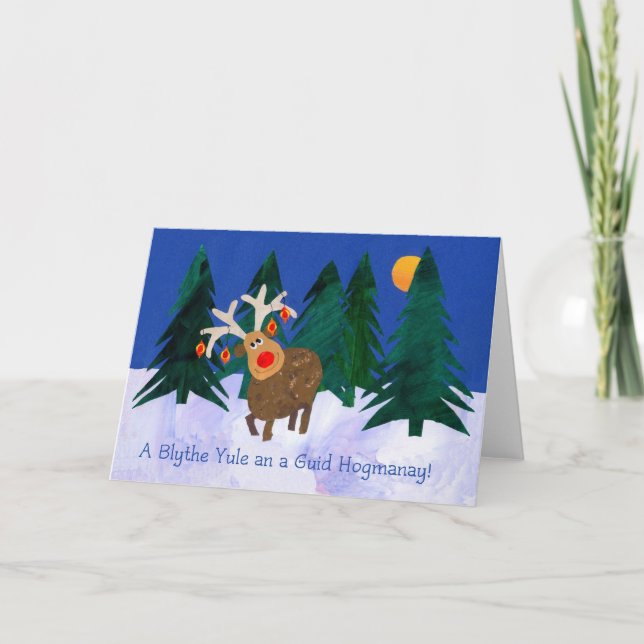 'Reindeer' Christmas Card with Scots Greeting (Front)