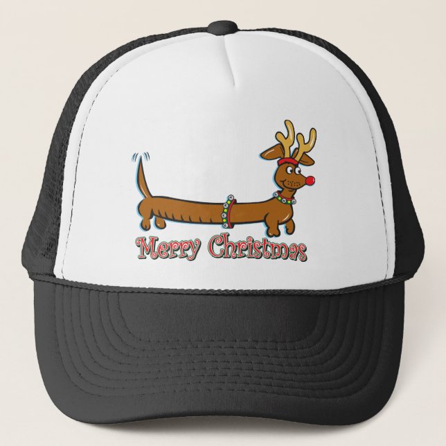 Reindeer Christmas Doxie Trucker Hat (Front)