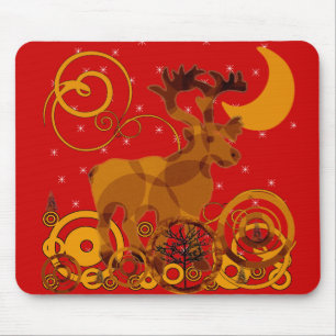 Reindeer Christmas Holiday Abstract Circles Design Mouse Pad
