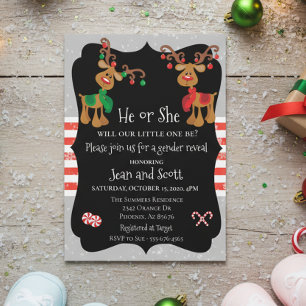 Reindeer Christmas Holiday Gender Reveal Invitation