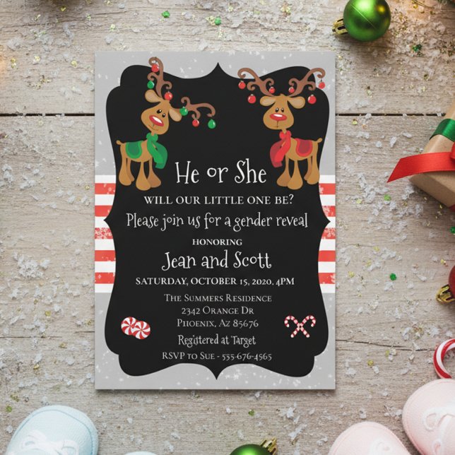 Reindeer Christmas Holiday Gender Reveal Invitation (Creator Uploaded)