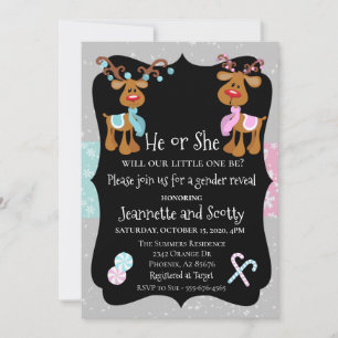 Reindeer Christmas Holiday Gender Reveal Invitation