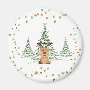 Reindeer Christmas Holiday Lights Winter Trees Magnet